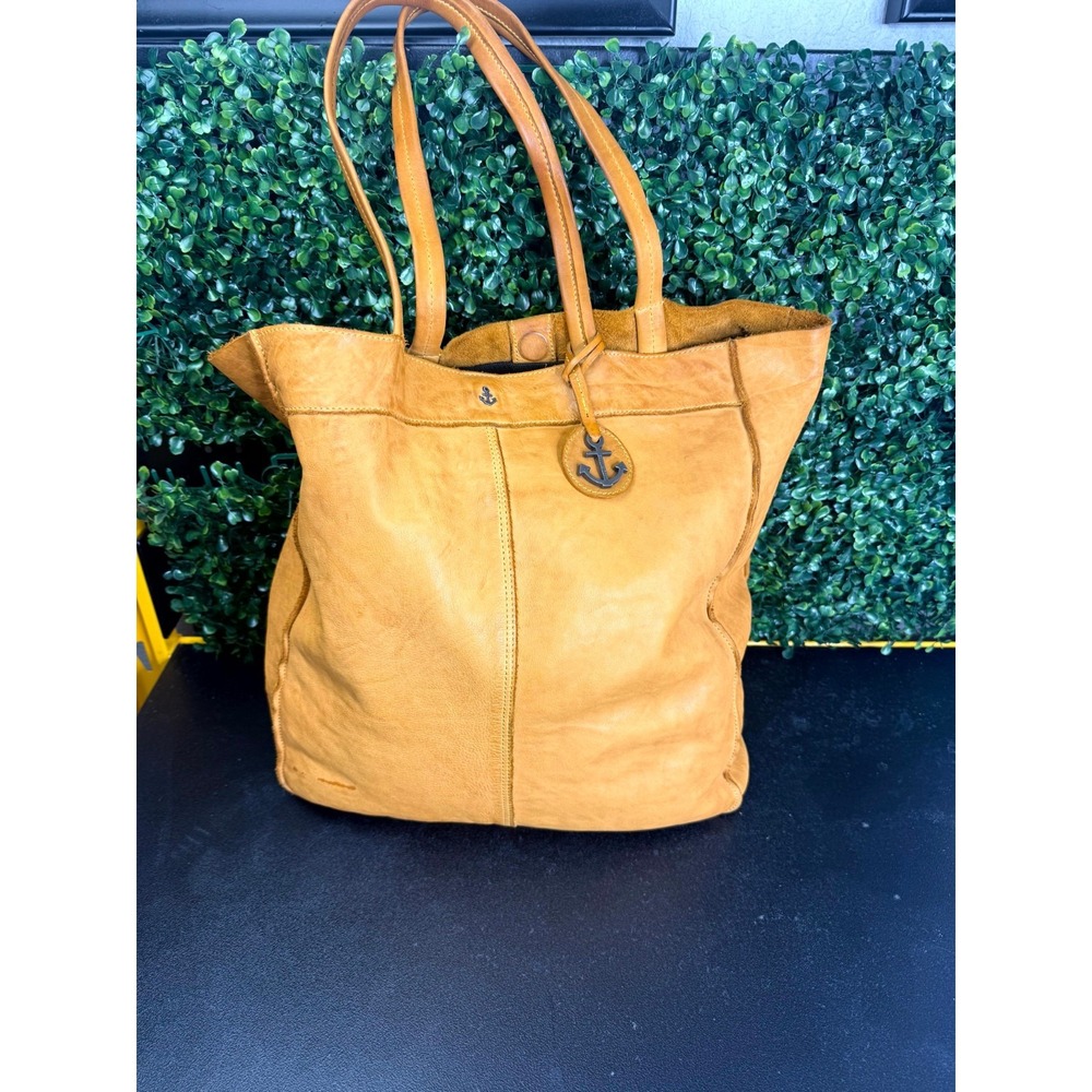 Harbour 2nd Shoulder Tote Bag Womens Cognac Yellow Leather Anchor Charm Logo